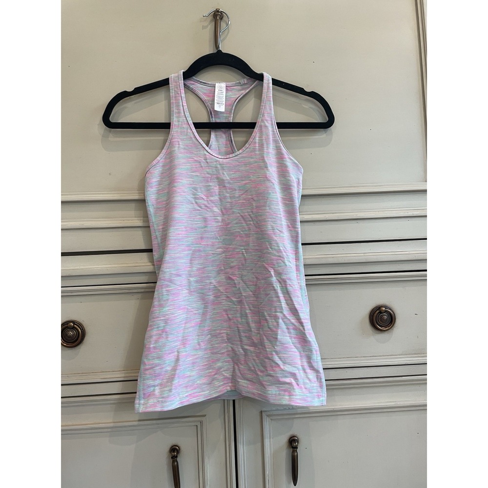 Girls‎ Ivivva by Lululemon racerback tank top Tiny Stripes size 14 Pink Stretch